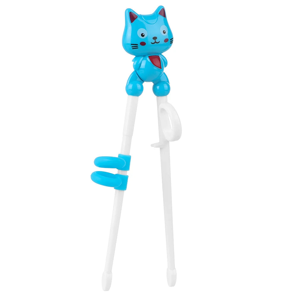 Blue kawaii cat-shaped chopstick holder on a white background