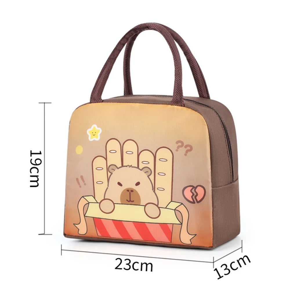 Small kawaii bag with cartoon design and dimensions on a white background