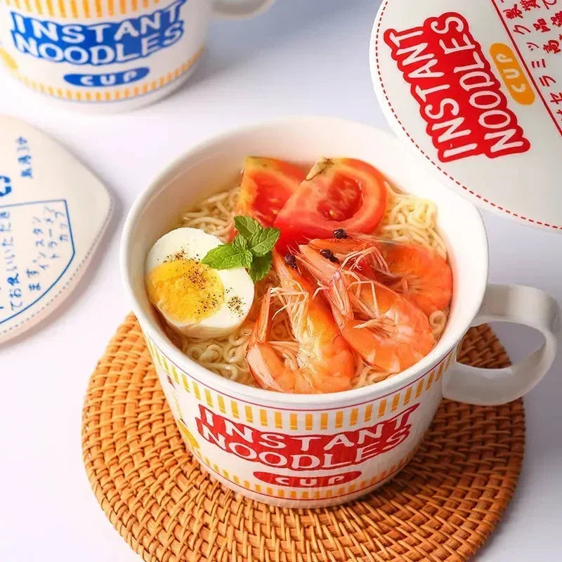 A red and white instant noodles kawaii ramen bowl