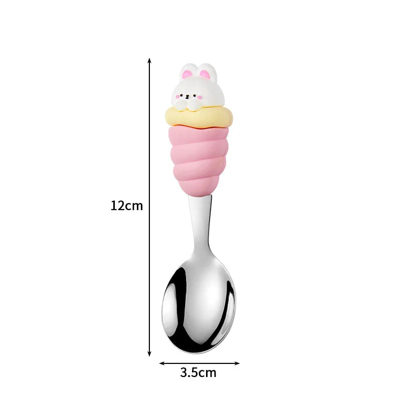 White and pink rabbit designed kawaii utensils