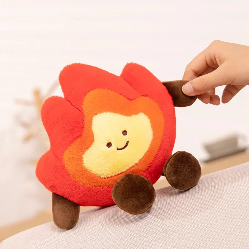Kawaii plush lion toy with a hand holding its tail on a light background