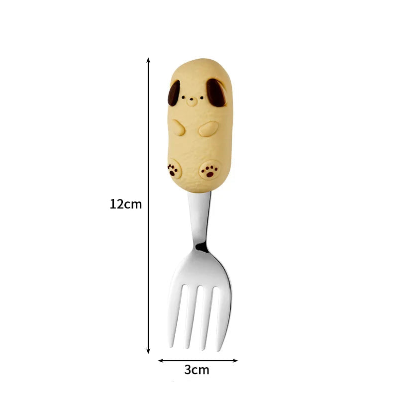 A dog shaped kawaii utensil with measurements 