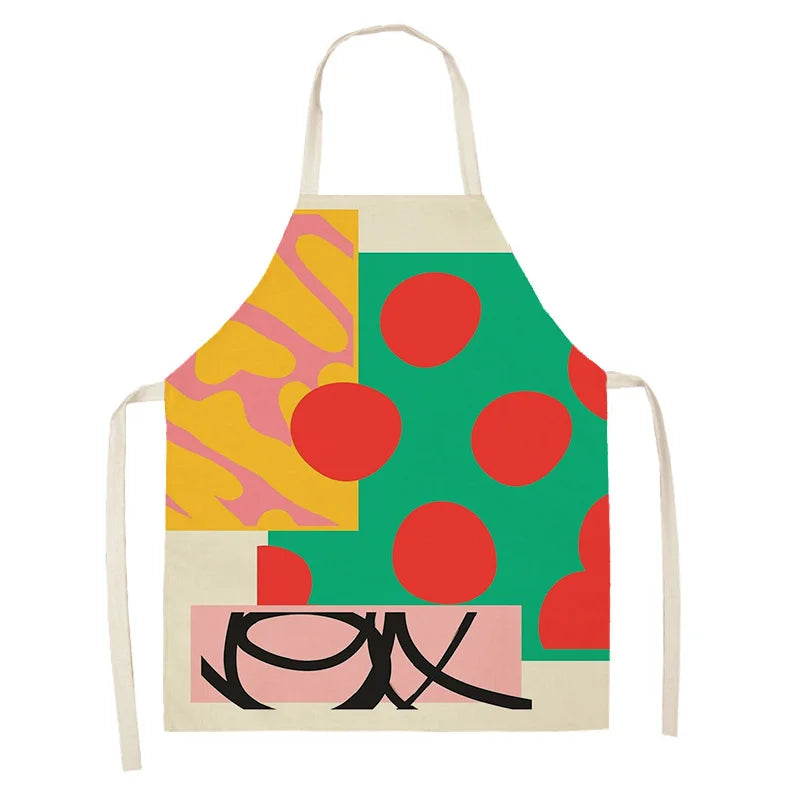 Colorful kawaii apron with abstract patterns on a white background