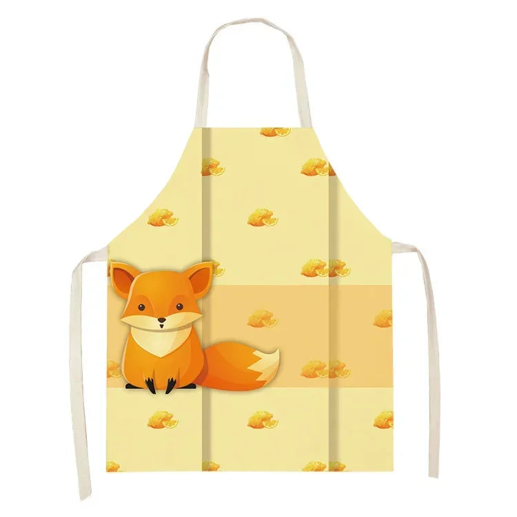 Children's kawaii apron with a fox design on a yellow background