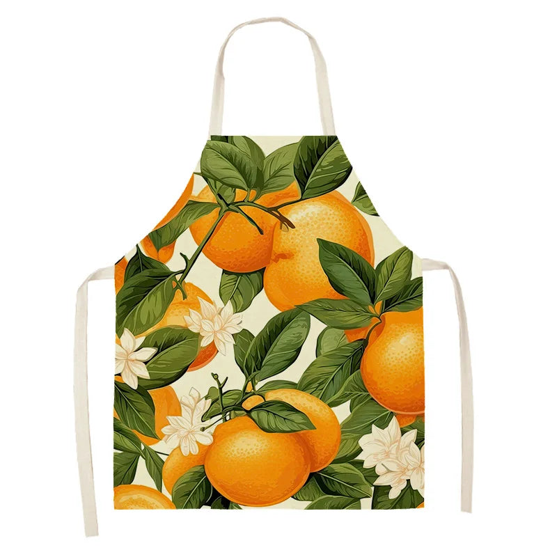 Kawaii apron with orange and leaf pattern on a white background